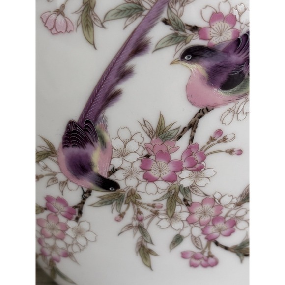 Yamaji Japan Porcelain Vase 6" Pheasants Pink White Floral Off-White - Picture 2 of 9